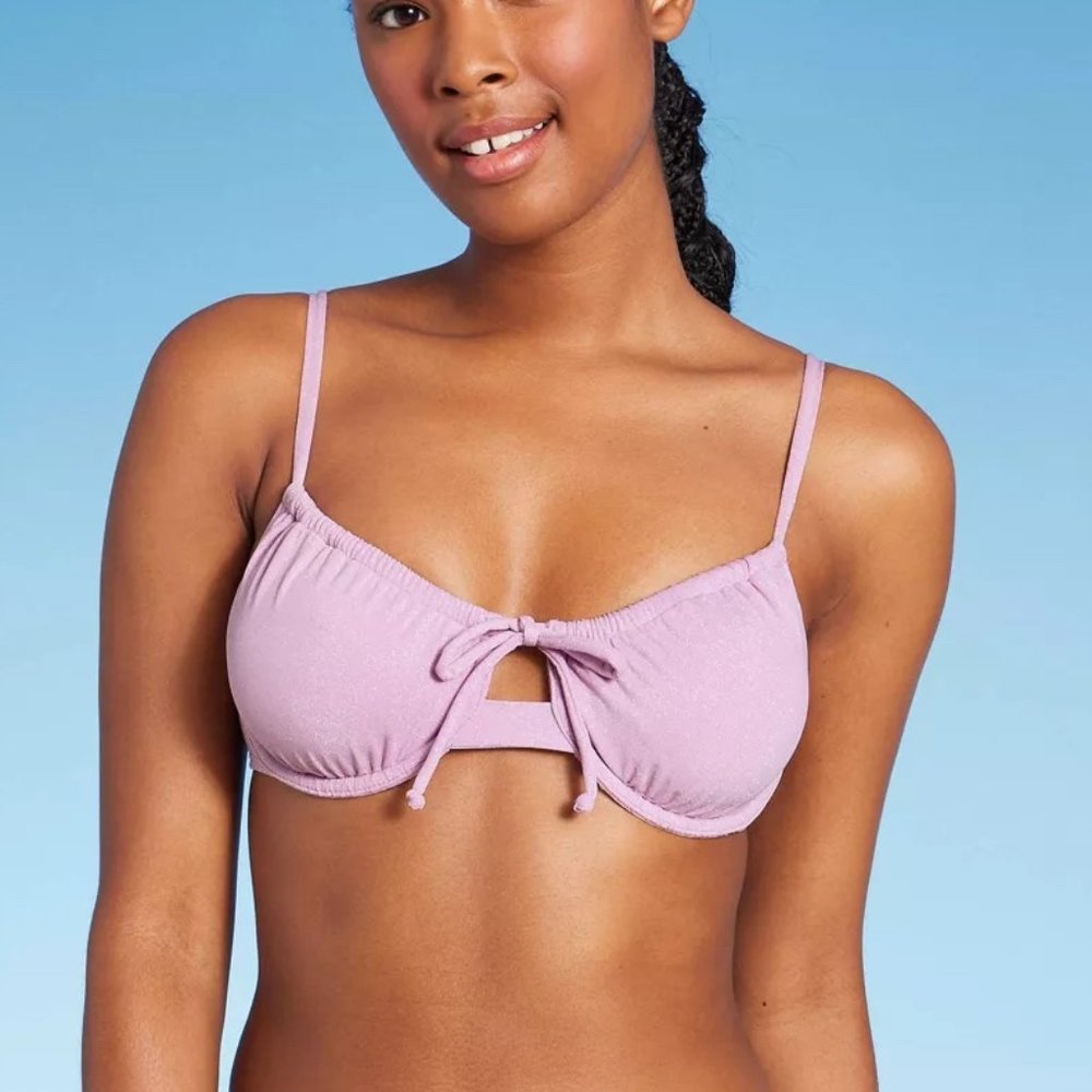 Two Women's Xhilaration Shirred Underwire Lurex Bikini Tops (Pink & Gray) Sz M